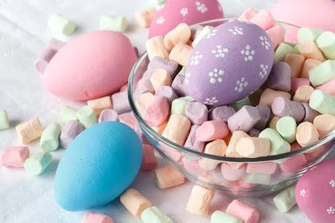 Festive eastern egg with candy Stock Photos