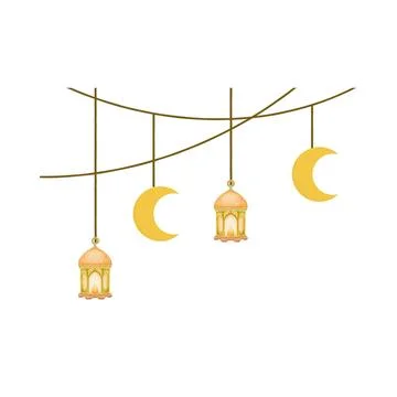 Festive eid decorations with hanging lanterns and crescent moons for a cele.. Stock Illustration