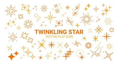 Festive elements. Yellow twinkle decoration isolated icons, glitter bright star Illustrazione stock