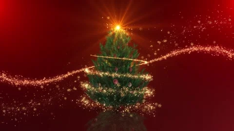 Festive Evergreen Tree Wrapped in Magical Gold Particle Lights Stock Footage 342636803