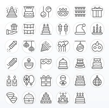 Festive Exclusive Vector Set featuring 35 Regular Line Grid Fitted 128x128 .. Stock Illustration