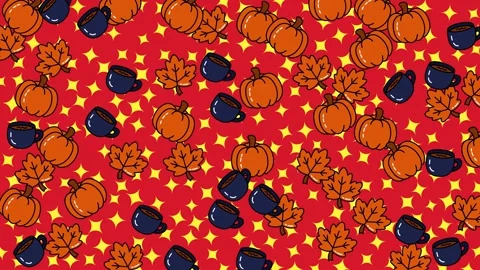 Festive Fall Pattern with Pumpkins, Leaves, and Berries. Stock Footage 320209576