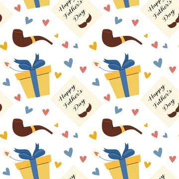 Festive father's day pattern with pipes, gifts, and hearts for celebration Stock Illustration