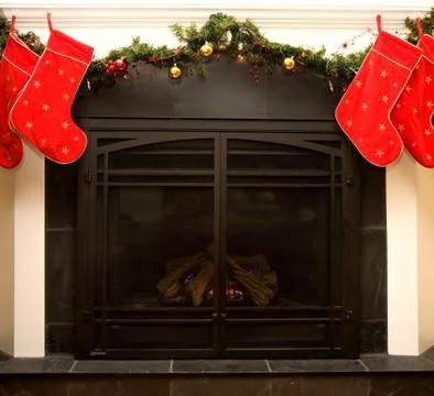 Festive fireplace Stock Photos