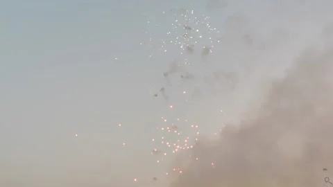 Festive firework bursting in various shapes and colors sparkling in evening Stock-Footage 266551569