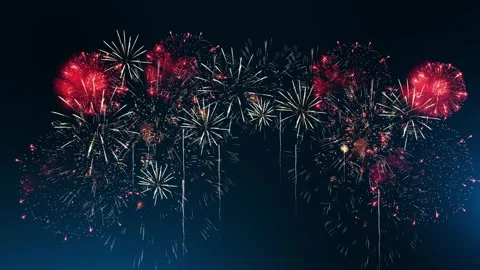 Festive Firework Bursts with Spark Trails on Blue Night Background Stock Footage 342632855