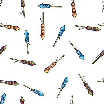 Festive firework, pyrotechnics and firecracker on white pattern background Stock Illustration