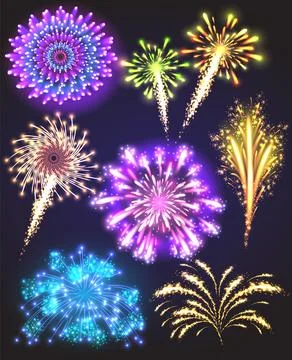 Festive Firework. Vector Isolated Pictograms. Dazzling Light up the sky. Icons Stock Illustration