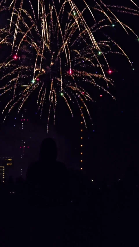 Festive Fireworks and Multi-Colored Lights in the Night Sky Stock Footage 341609545