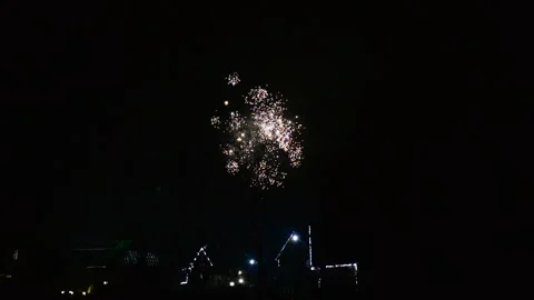 Festive fireworks on dark background of night sky Stock Footage 146269896