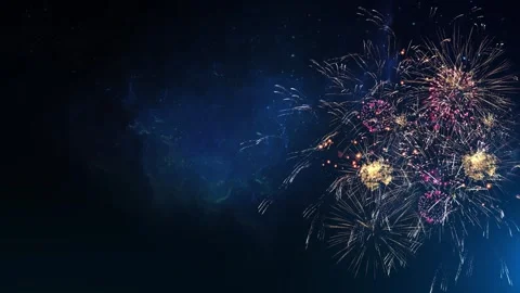 Festive Fireworks Display with Large Dark Blue Copy Space Stock Footage 342619512