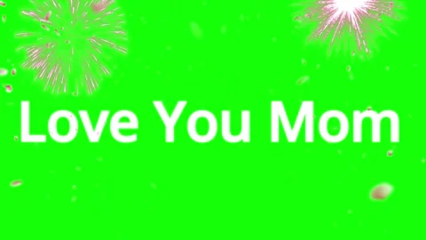 Festive fireworks display with love you mom text overlay against vibrant green Vídeos de archivo 344647236