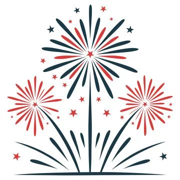 Festive fireworks display with red and dark blue bursts and stars Stock Illustration