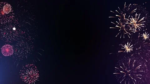Festive Fireworks Frame with Large Dark Blue Center Copy Space Stock Footage 342619685