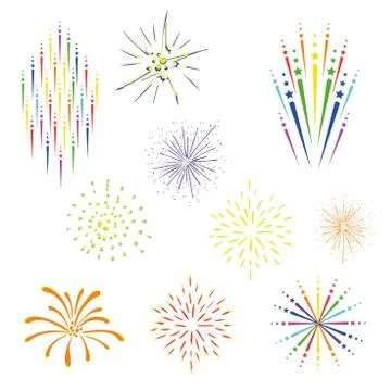 Festive fireworks vector illustration. Isolated on a white background Stock Illustration