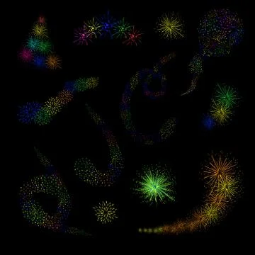 Festive fireworks vector illustration. Isolated on a black background Stock Illustration