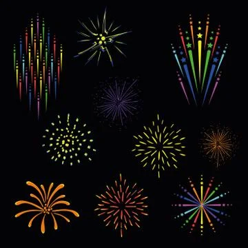 Festive fireworks vector illustration. Isolated on a black background Stock Illustration