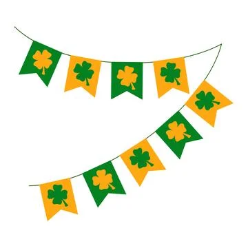 Festive flags with clover on a white background. Design for St. Patrick's Day Stock Illustration