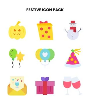 Festive Flat Bundle Icons Pack Stock Illustration