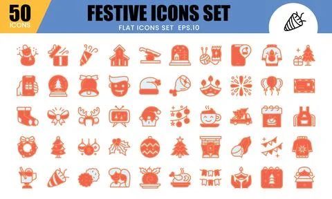 Festive Flat Icons Set Vector illustration.This icons related to celebratio.. Stock Illustration