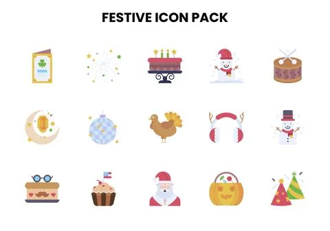 Festive Flat UI Icons Pack Stock Illustration