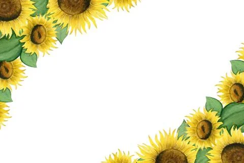 Festive floral frame with sunflowers Stock Illustration