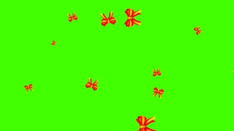 Festive Flying Bows animation bow on green background Holiday Gift Bows Stock Footage 313225294