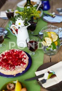 Festive food on table served for Thanksgiving celebration Stock Photos
