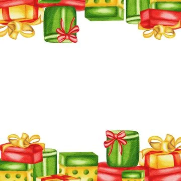 A festive frame featuring colorful gift boxes adorned with ribbons and bows.  스톡 일러스트