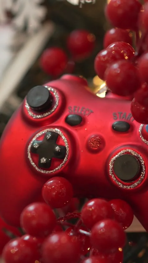 Festive Gaming Controller Ornament on Christmas Tree - Close-Up Shot. 4k. Stock Footage 344905883