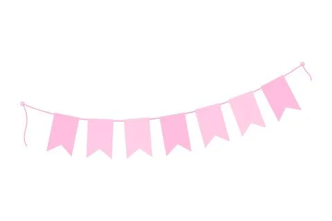 Festive garland of flags on a string in trendy monochrome soft pink. Greeting Stock-Illustration
