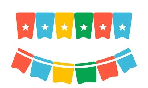 Festive Garland Set with Triangular Flags and Star Graphics for Celebrations Stock Illustration