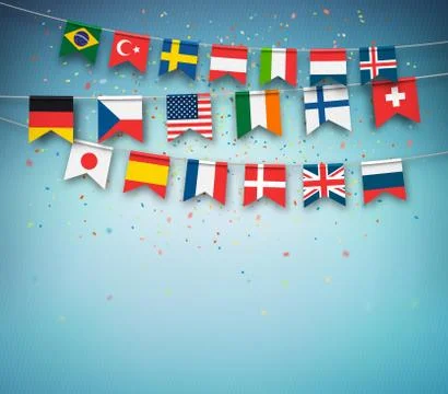 Festive garlands of flags of different countries Stock Illustration