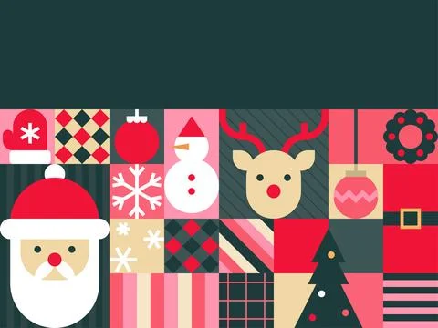Festive Geometric Christmas Pattern with Dark Green Background Stock Illustration