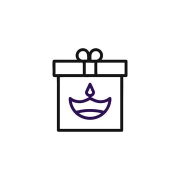 Festive gift box adorned with a diya emblem representing celebratory tradit.. Stock Illustration