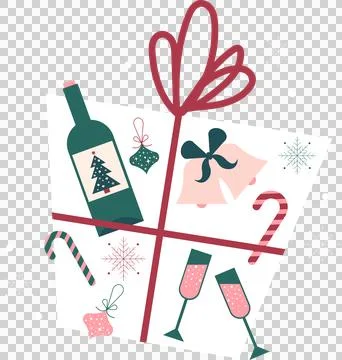 Festive gift box is being shown in flat design with red ribbon and icons, Stock Illustration
