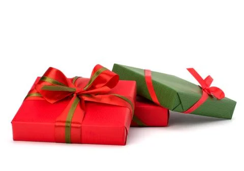 Festive gift box stack Stockfoto's