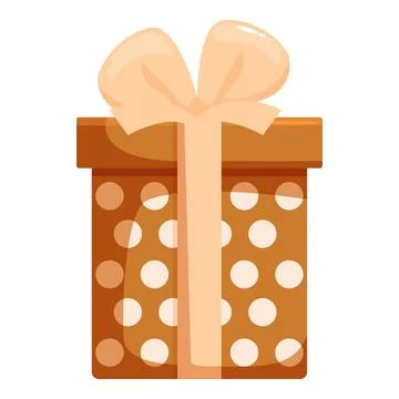 Festive gift box wrapped in brown polka dot paper and tied with a cream ribbo Stock Illustration