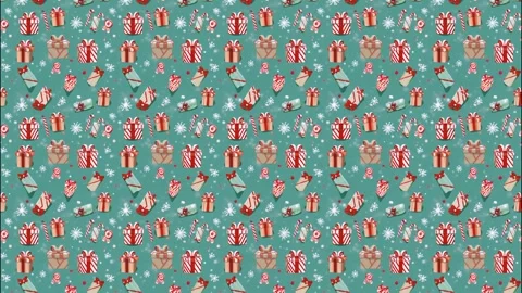 Festive Gift Boxes and Candy Canes Seamless Christmas Pattern Stock Footage 256157789
