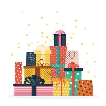 Festive gift boxes and present packages. イラスト素材