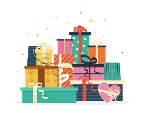 Festive gift boxes and present packages. イラスト素材