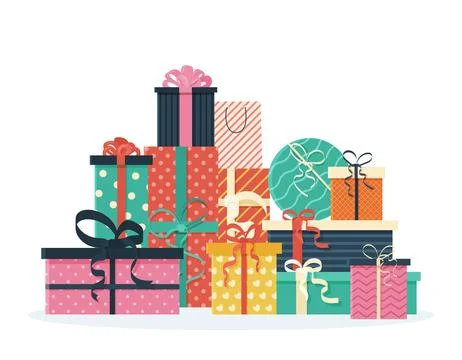 Festive gift boxes and present packages. 스톡 일러스트