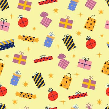 Festive Gift Seamless Pattern Background Stock Illustration