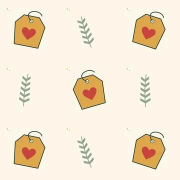 Festive gift tag and pine wrapping paper. Periodic seamless square tile with  Stock Illustration