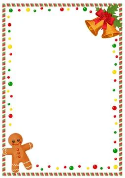 Festive Gingerbread Man Border with Bells for Holiday Celebrations and Creative Stock Illustration