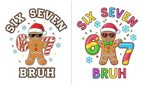 Festive gingerbread man designs featuring the numbers six and seven with a .. Stock Illustration