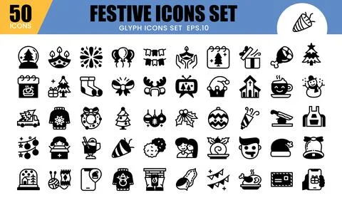 Festive Glyph Icons Set. Vector illustration. Stock Illustration