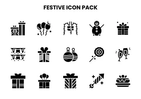 Festive Glyph Vector Icons Pack Stock Illustration