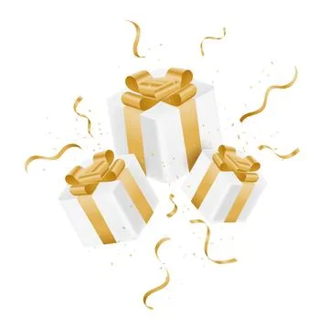 Festive Gold Gift Boxes Vector Illustration, Stylized 3D Celebration Scene Stock Illustration
