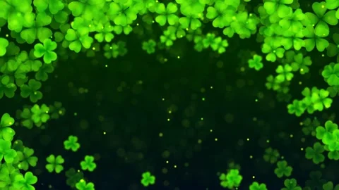 Festive Green Blurry Focus Three And Four Leaf Clovers Border Frame Glitter Dust Stock Footage 166400313